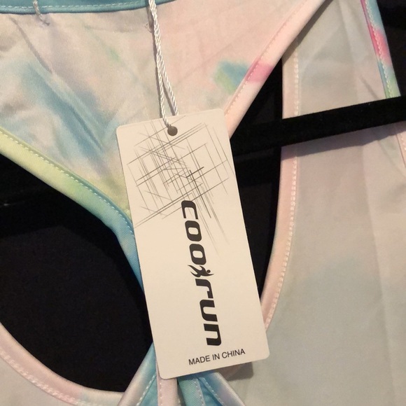 CoolRun NWT TieDye Tank. Cute Back Detail. Teal, Pinks, Greens, & White. - Picture 9 of 9